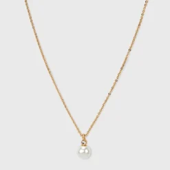 Glass Pearl Pendant With Cubic Zirconia Chain Necklace - A New Day™ Gold: Singapore Style, Lobster Claw Clasp, Steel & Brass -A NEW DAY Shop GUEST e7b4ce90 f0d1 4d0a 9e22 09134747f19f