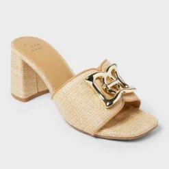 Women's Arden Raffia Ornamented Block Heels With Memory Foam Insole - A New Day™ Tan -A NEW DAY Shop GUEST ea50820e 0739 4974 baad 04757559005a