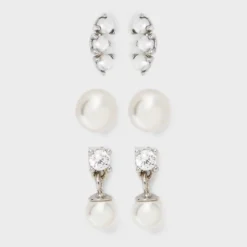 Sterling Silver Pearl Dangle Stud Earring Set 3pc - A New Day™ Silver -A NEW DAY Shop GUEST eba53914 3d17 47f5 a3cc d1d8f320d371