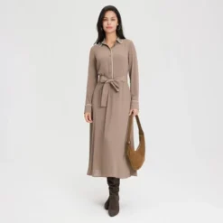 Women's Long Sleeve Midi Shirtdress - A New Day™ Taupe -A NEW DAY Shop GUEST ebe65521 87f3 45ab b097 05f4de036983