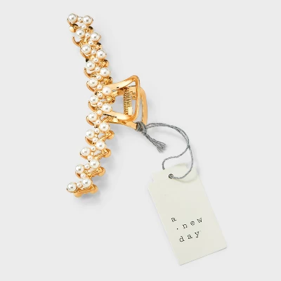 Metal Pearled Claw Hair Clip - A New Day™ Gold: Fashion Styling, Zinc & Aluminum 3 Metal Pearled Claw Hair Clip - A New Day™ Gold: Fashion Styling, Zinc & Aluminum