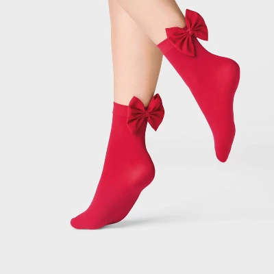 Women's Bow Opaque Anklet Socks - A New Day™ Red One Size 4 Women's Bow Opaque Anklet Socks - A New Day™ Red One Size - Image 2