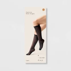 Women's Striped Sheer Knee Highs With Ruffle Trim - A New Day™ Black 4-10: Nylon Spandex Knit Stockings