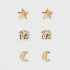 Moon And Star Stud Earring Set 3ct - A New Day™ Gold: Nickel-Free Metal, Post Closure, 0.12oz, 0.03in Length -A NEW DAY Shop GUEST f65f7eab 108c 442c 88f0 c7715813d0eb