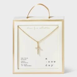 14K Gold Plated Cubic Zirconia Cross Pendant Necklace - A New Day™: Brass, Lobster Claw Clasp, 16" Length -A NEW DAY Shop GUEST f712f0b7 41c4 440b 83ef 771a5b0f9113