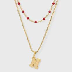 14K Gold Dipped Beaded Initial Necklace Set 2pc - A New Day™ Gold/Marron -A NEW DAY Shop GUEST fd50f4a8 7d0f 4ce0 9f3a 1ed0f1b528a7